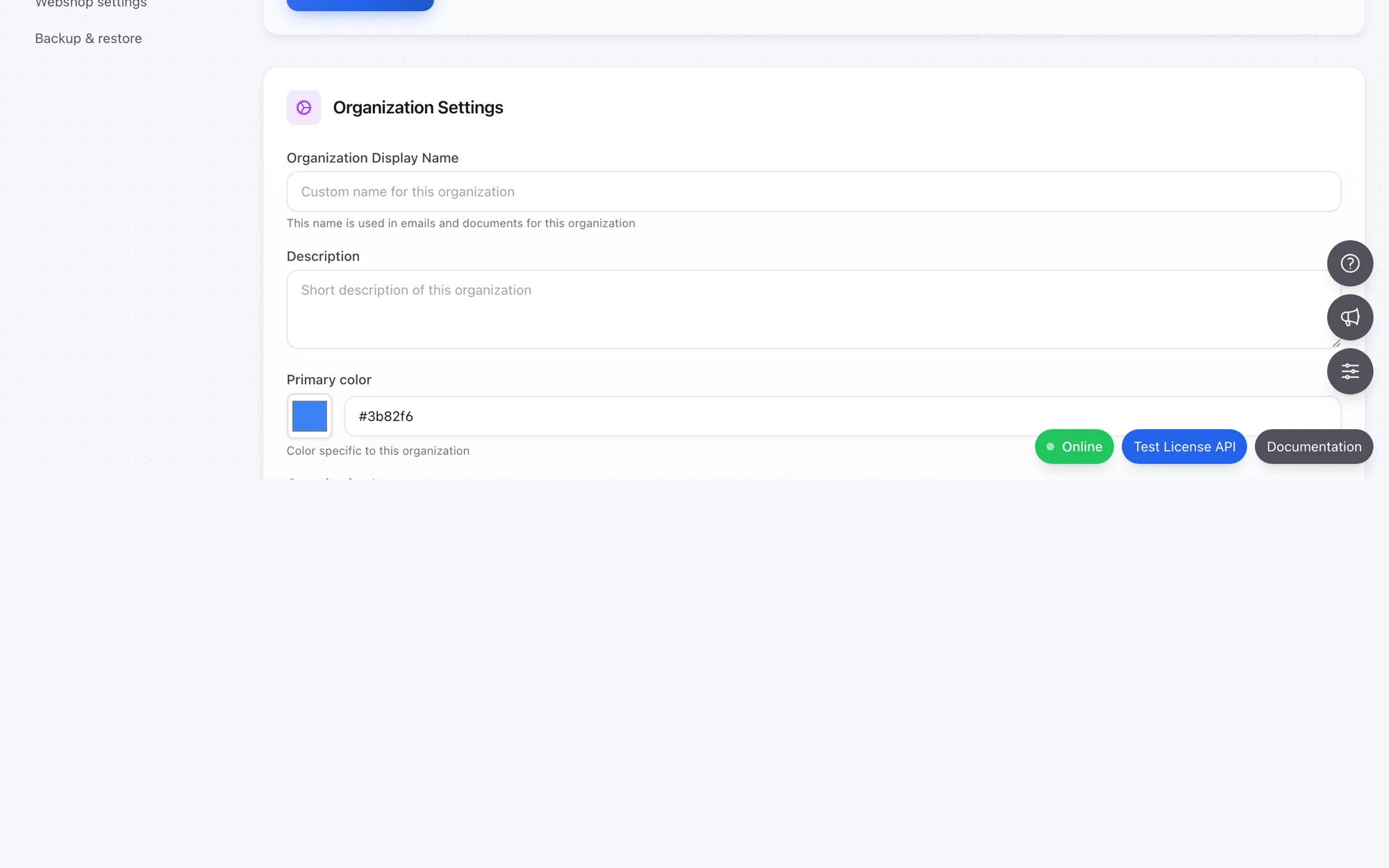 Administration settings in InnoKEYS